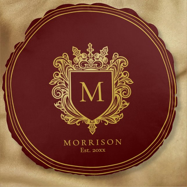 Guld Monogram Vapensköld Rund Kudde (Skapare uppladdad)
