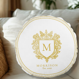 Guld Monogram Vapensköld Rund Kudde
