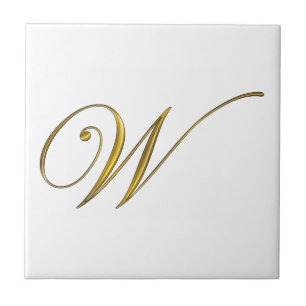 Guld monogram W Kakelplatta