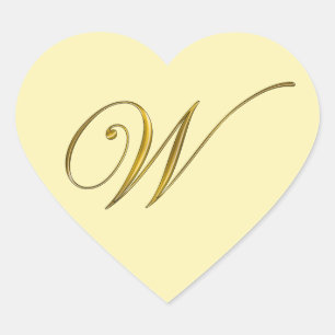 Guld Monogram W-kuvert Förseglingsetikett Hjärtformat Klistermärke