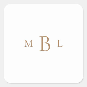 Guld Monogram White Bröllop Fyrkantigt Klistermärke