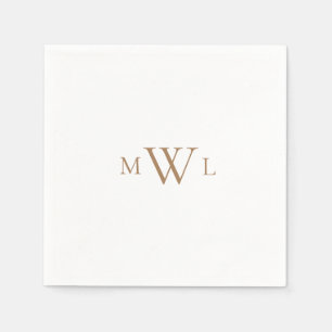 Guld Monogram White Elegant bröllop Cocktail II Pappersservett