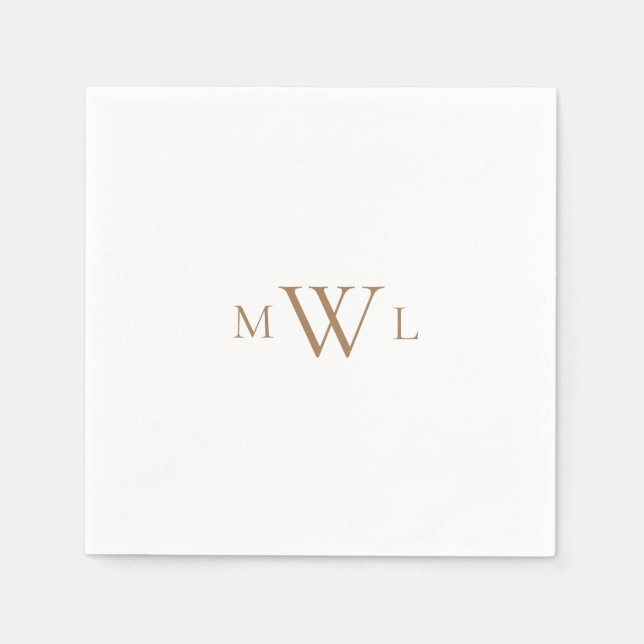 Guld Monogram White Elegant bröllop Cocktail II Pappersservett (Framsidan)