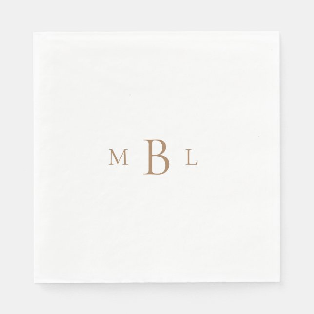 Guld Monogram White Elegant bröllop Luncheon Pappersservett (Framsidan)