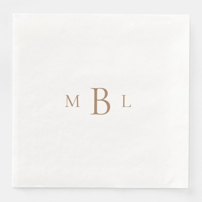 Guld Monogram White Elegant bröllop Pappersservett (Framsida)