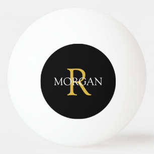 Guld Monogram & White Namn på Black Pingisboll
