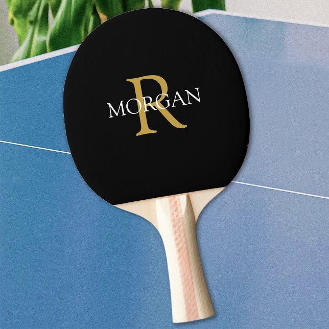 Guld Monogram & White Namn på Black Pingisracket (Skapare uppladdad)