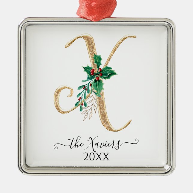 Guld Monogram X Glitter jul jul - helgdag Julgransprydnad Metall (Framsidan)