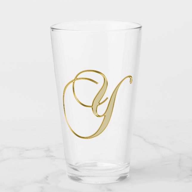 Guld Monogram Y-glas Glaskopp (Framsida)