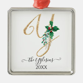 Guld Monogram Y Glitter jul Holly Foliage Julgransprydnad Metall