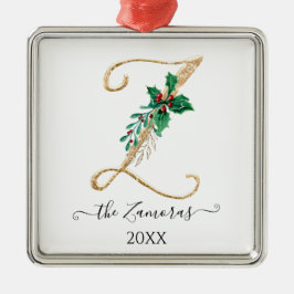 Guld Monogram Z Glitter jul Holly Foliage Julgransprydnad Metall