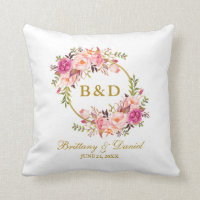 Guld- Monogrambröllop för rosa blom- kran