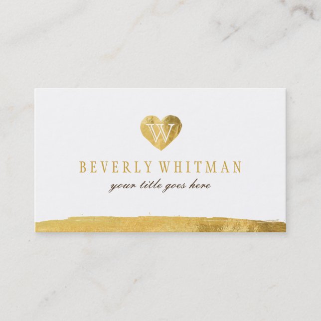 Guld- Monogramhjärtavisitkortar Visitkort (Framsida)