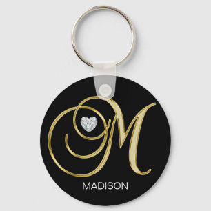 Guld- Monogrammed brev M för elegant personlig Nyckelring