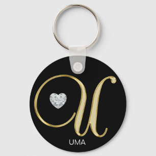 Guld- Monogrammed brev U för elegant personlig Nyckelring