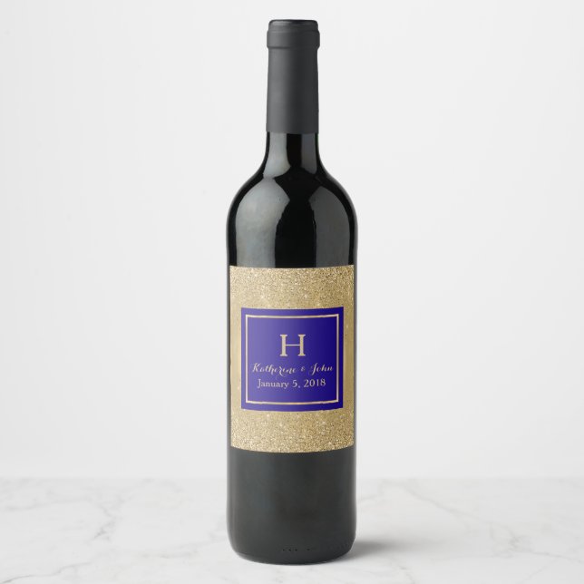 Guld Monogrammed Bröllop Vin-etikett Vinflaska Etikett (Framsida)