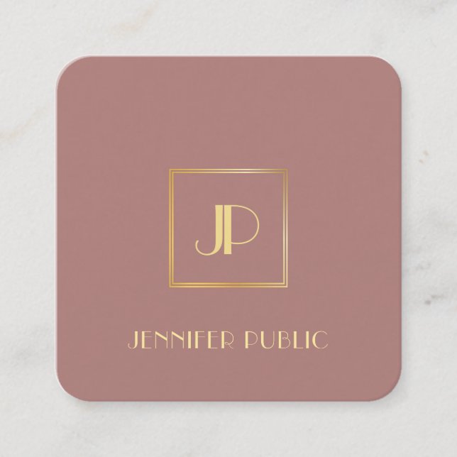 Guld Monogrammed Modern Elegant Template Luxury Fyrkantigt Visitkort (Framsida)