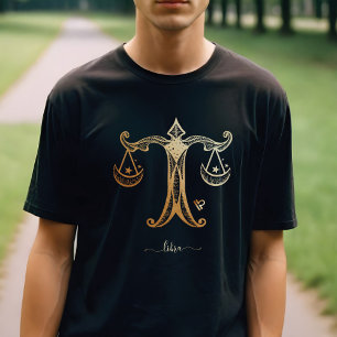 Guld- monokrom grafisk T-tröja för LibraZodiac Tee Shirt