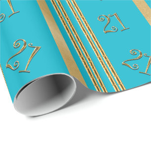 guld- mönster för 21st födelsedagblått presentpapper