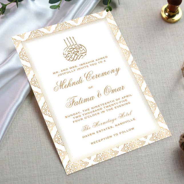 Guld Mönster Ornate Cream Islamic Mehndi Ceremony Inbjudningar (Skapare uppladdad)