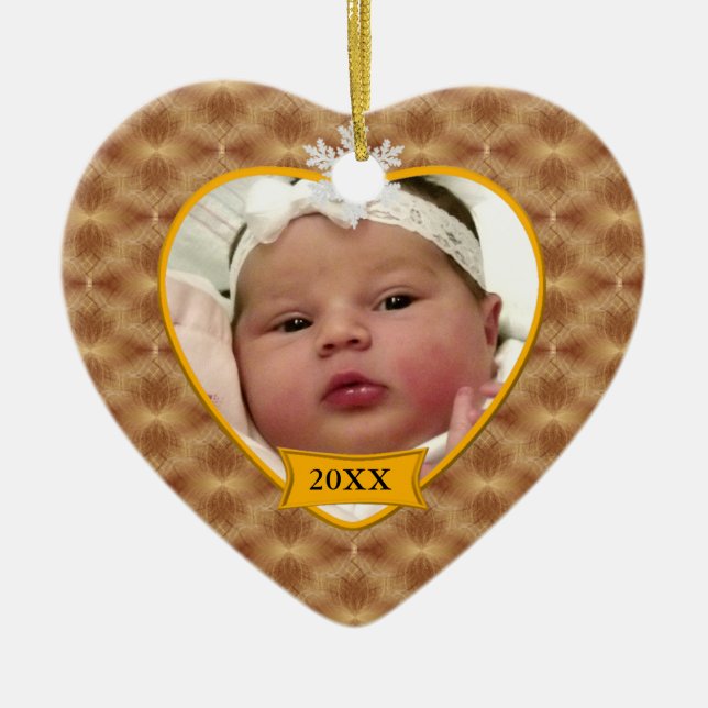 Guld- mönsterbaby prydnad för jul för foto julgransprydnad keramik (Framsidan)