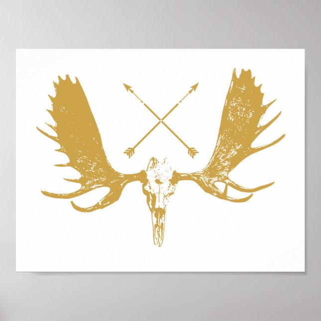 Guld Moose Skull Art Hunter/Boho Poster (Framsidan)