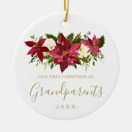 Guld morföräldrar första julfotfoto Poinsettia Julgransprydnad Keramik