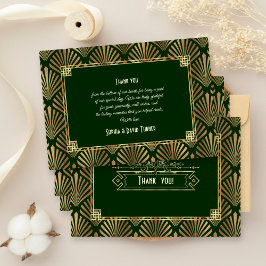 Guld Mörk grönt Art Deco 20:e Bröllop Tack Kort