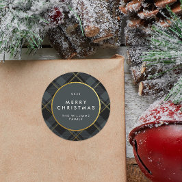 Guld & Mörk grönt Tartan Play God jul Runt Klistermärke