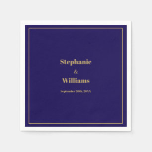 Guld Mörk, marin blå Elegant Modern Minimal Bröllo Pappersservett