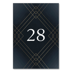 Guld Mörk Navy Elegance Diamond Geo Deco Bröllop Bordsnummer