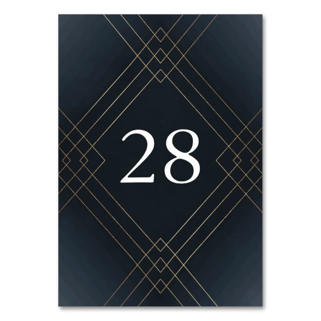 Guld Mörk Navy Elegance Diamond Geo Deco Bröllop Bordsnummer (Framsidan)