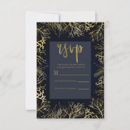 Guld & Mörk Navyblå Elegant Korall Bröllops RSVP OSA Kort
