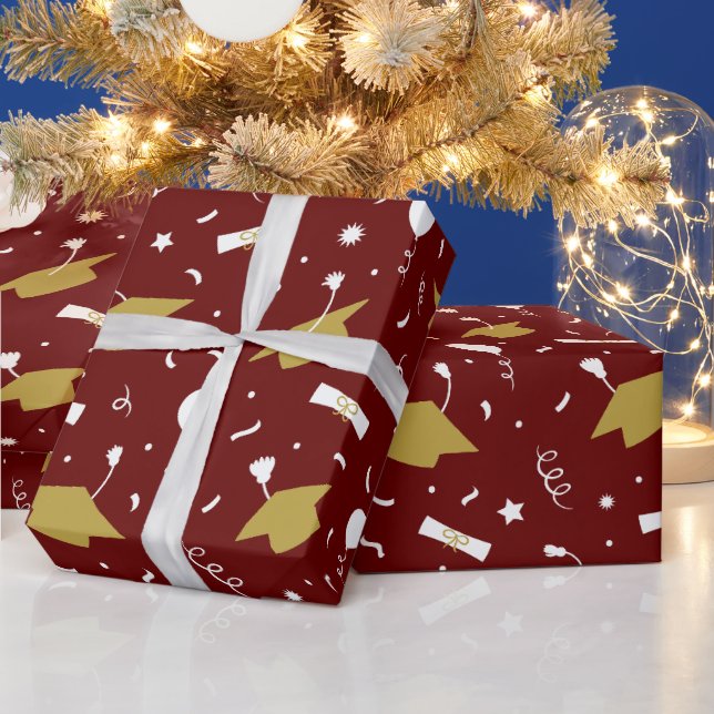 Guld Mörk Red Studentmössa Toss Wrapping Papper Presentpapper (Helgdagar)