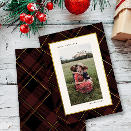 Guld & Mörk Red Tartan God jul Photo Julkort