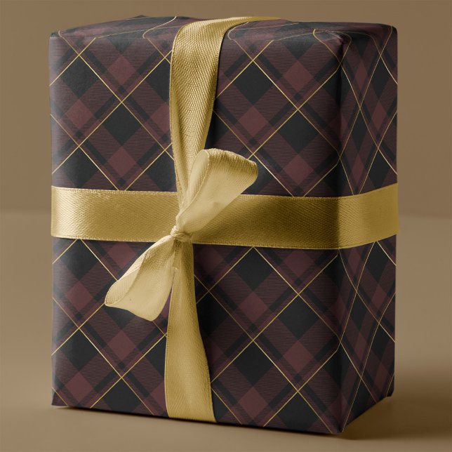 Guld & Mörk Red Tartan Play-jul Presentpapper (Skapare uppladdad)