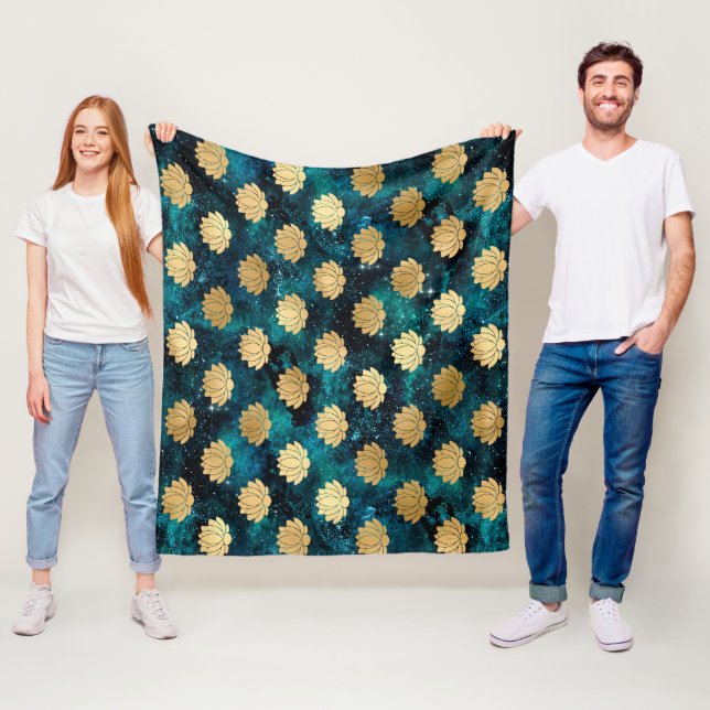 Guld & Mörkgrön Galax Dharma Mandala Mönster Fleecefilt (På plats)