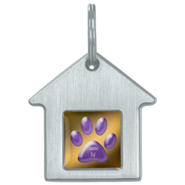 Guld Mörklila Hund Djur ID-halsband ID-bricka Husdjur (Framsidan)