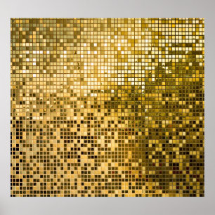 Guld Mosaic: Square Tiles Struktur. Poster