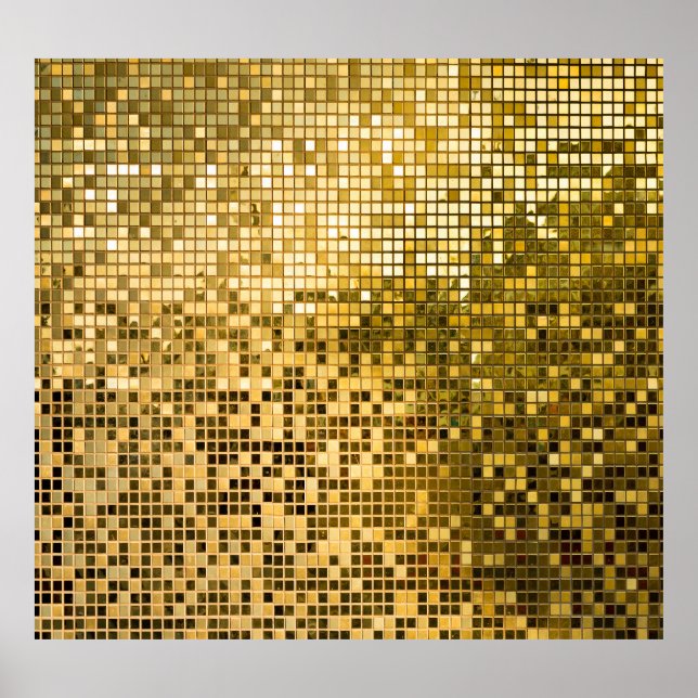 Guld Mosaic: Square Tiles Struktur. Poster (Framsidan)