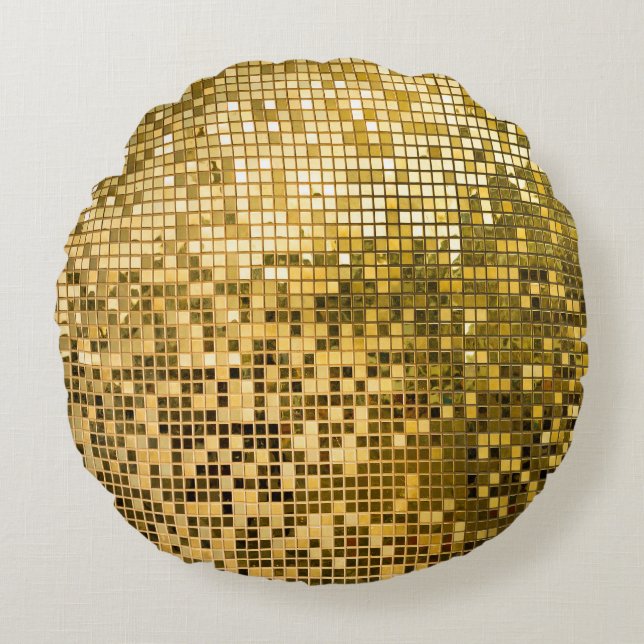 Guld Mosaic: Square Tiles Struktur. Rund Kudde (Framsidan)