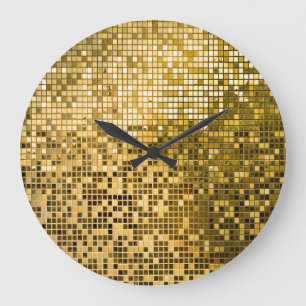 Guld Mosaic: Square Tiles Struktur. Stor Klocka