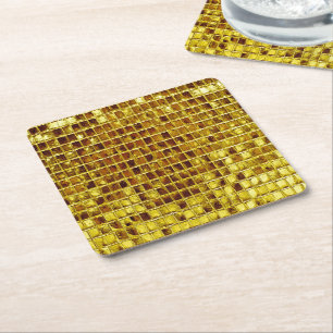 Guld Mosaic Tiles Elegant Modern lyx Underlägg Papper Kvadrat