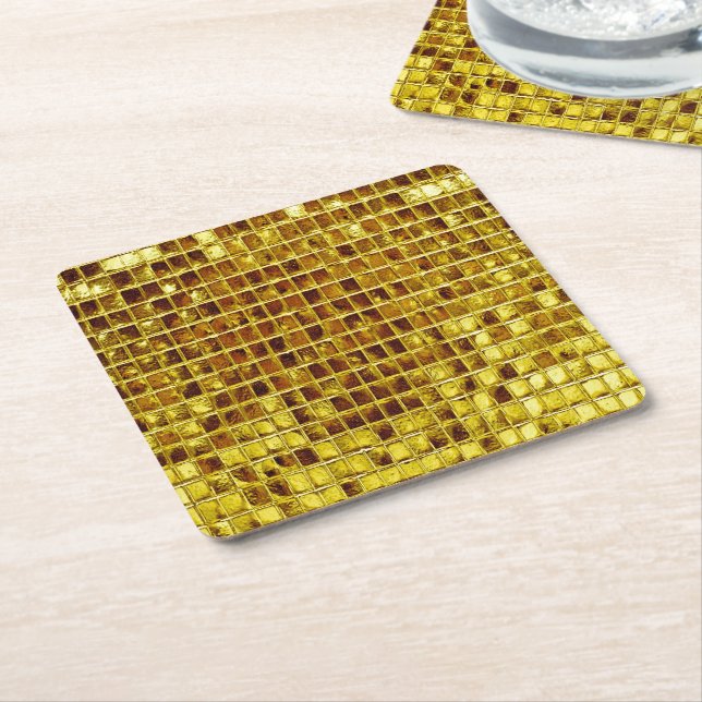 Guld Mosaic Tiles Elegant Modern lyx Underlägg Papper Kvadrat (Vinklad)