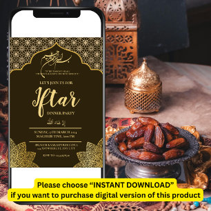GULD MOSKÉ RAMADAN IFTAR KVÄLLSMÅL REDIGERBART INBJUDNINGAR