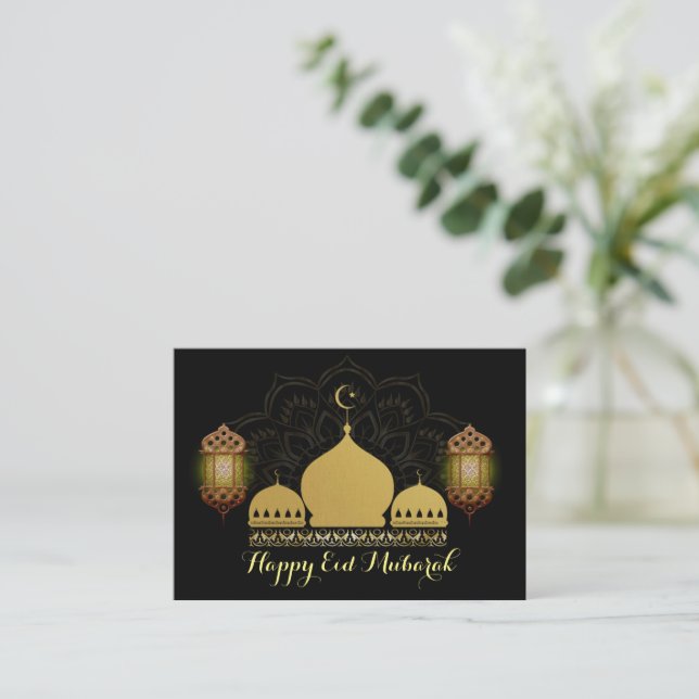 Guld Mosque Mandala Eid Mubarak-gratulationskort Anteckningskort (Stående Fram)