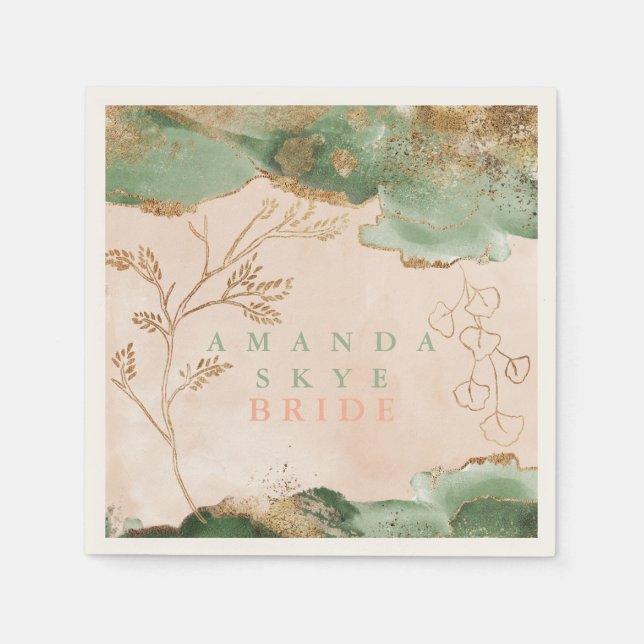 Guld Moss Eucalyptus Modern Abstrakt Pappersservett (Framsidan)