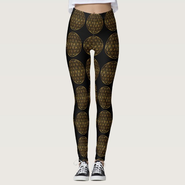 Guld mousserande blomma i Life Leggings (Framsida)