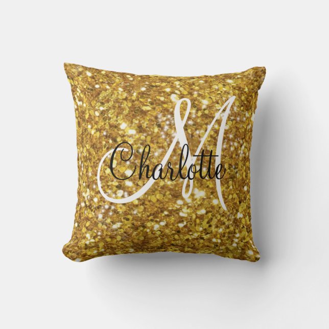 Guld mousserande glitter monogrammet kudde (Framsida)
