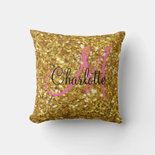 Guld mousserande glitter monogrammet kudde